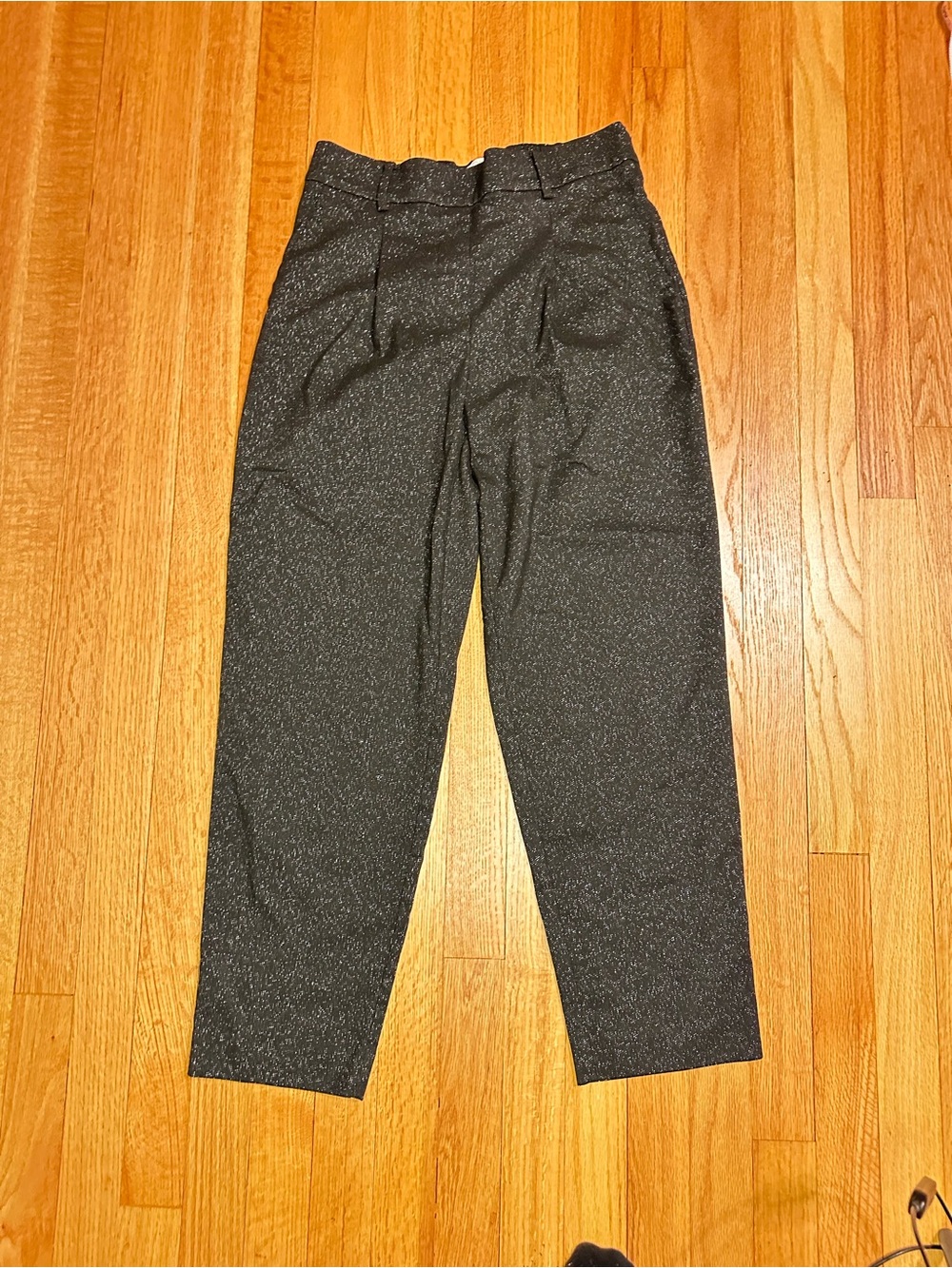 LOFT Pull On Taper Pants Black Shimmer Crepe Small